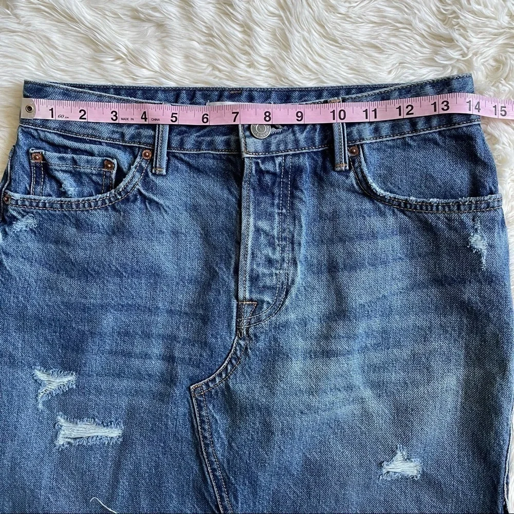 GRLFRND Skirt Blaire Split Pencil High Rise Distressed Mini in Faded Love 27 NWT